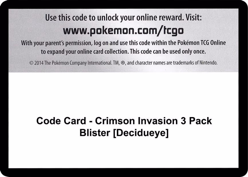 Code Card - Crimson Invasion 3 Pack Blister [Decidueye]