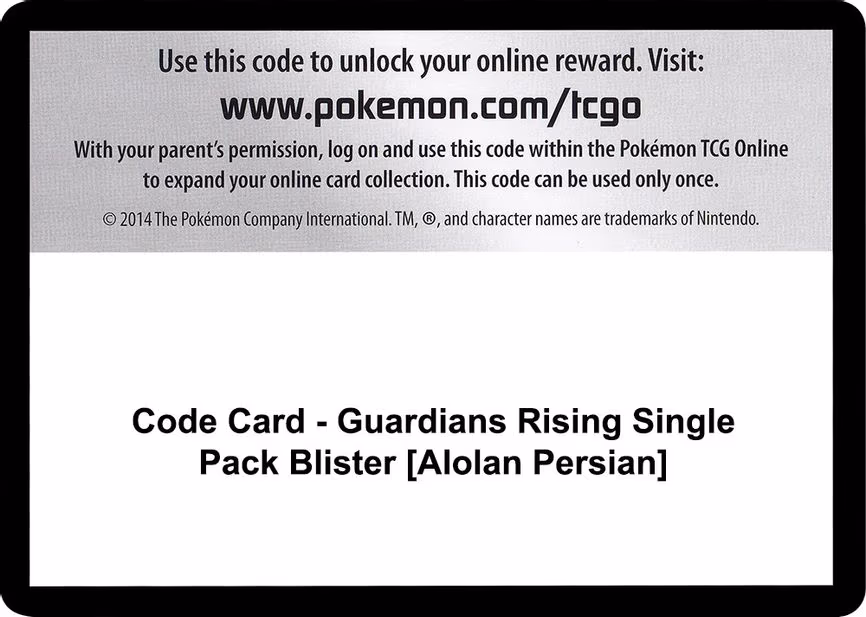 Code Card - Guardians Rising Single Pack Blister [Alolan Persian] - Code Card