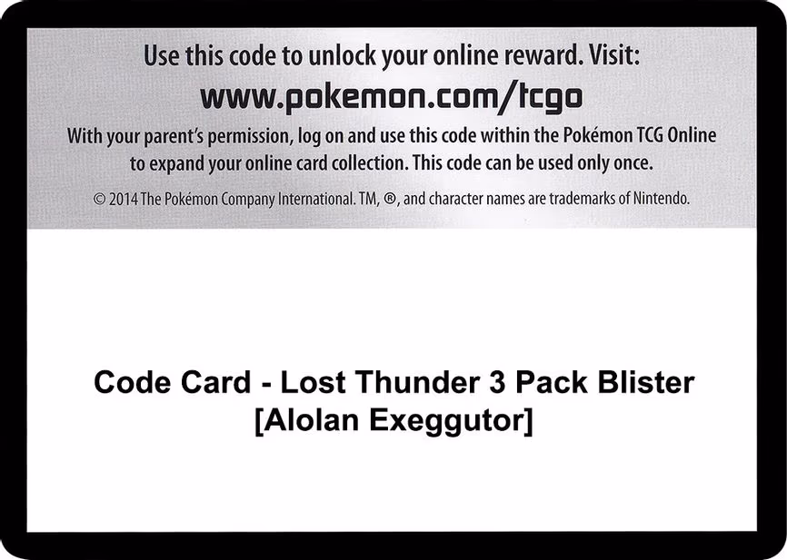 Code Card - Lost Thunder 3 Pack Blister [Alolan Exeggutor] - Code Card