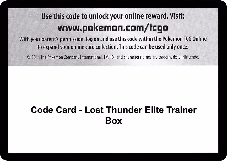 Code Card - Lost Thunder Elite Trainer Box - Code Card