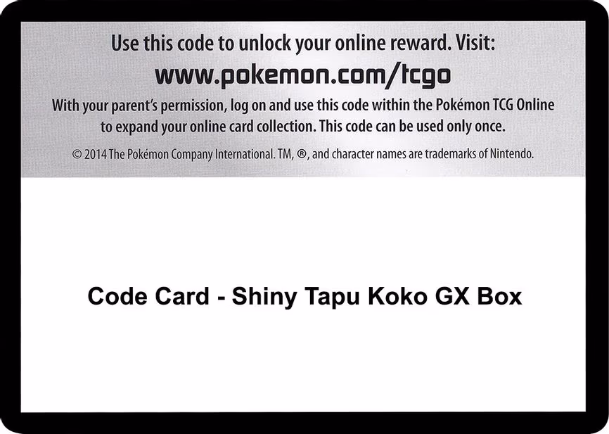 Code Card - Shiny Tapu Koko GX Box - Code Card