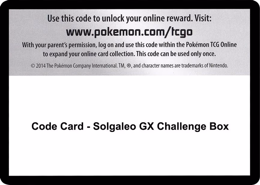 Code Card - Solgaleo GX Challenge Box - Code Card