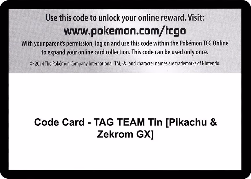 Code Card - TAG TEAM Tin [Pikachu & Zekrom GX] - Code Card