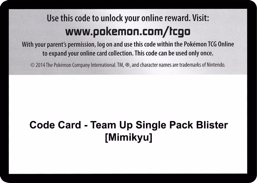 Code Card - Team Up Single Pack Blister [Mimikyu] - Code Card