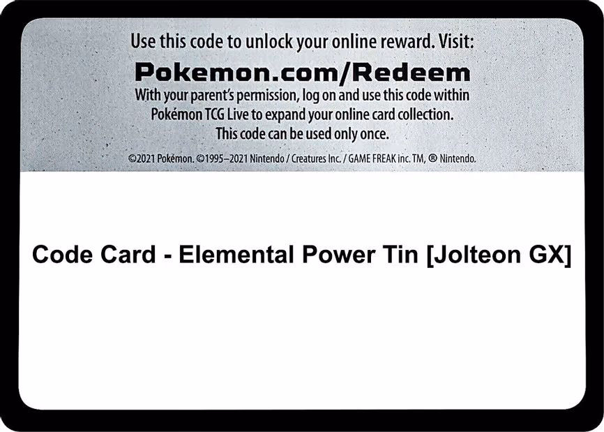 Code Card - Elemental Power Tin [Jolteon GX] - Code Card