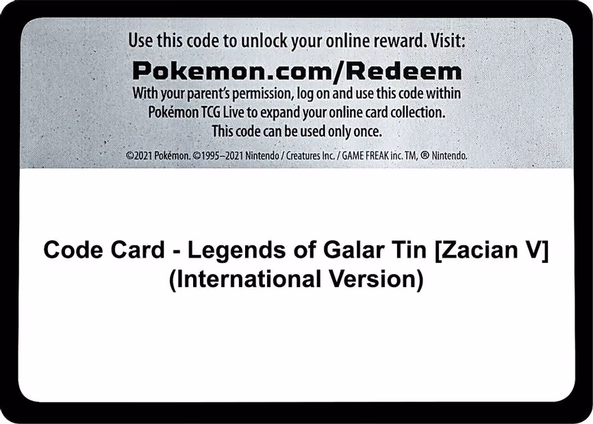 Code Card - Legends of Galar Tin [Zacian V]