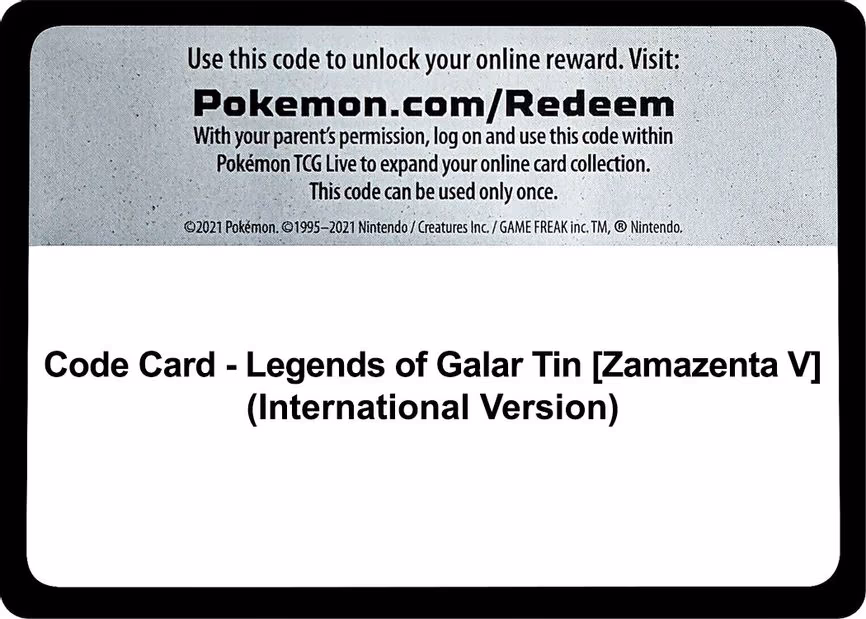 Code Card - Legends of Galar Tin [Zamazenta V] - Code Card
