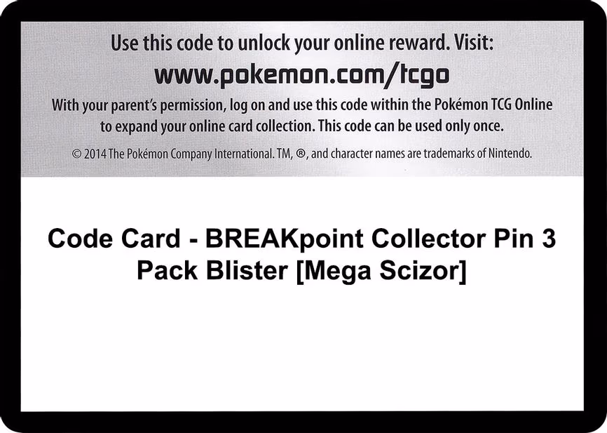 Code Card - BREAKpoint Collector Pin 3 Pack Blister [Mega Scizor]