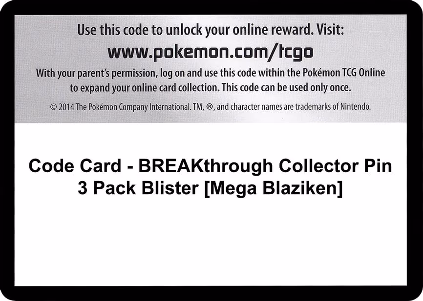 Code Card - BREAKthrough Collector Pin 3 Pack Blister [Mega Blaziken]