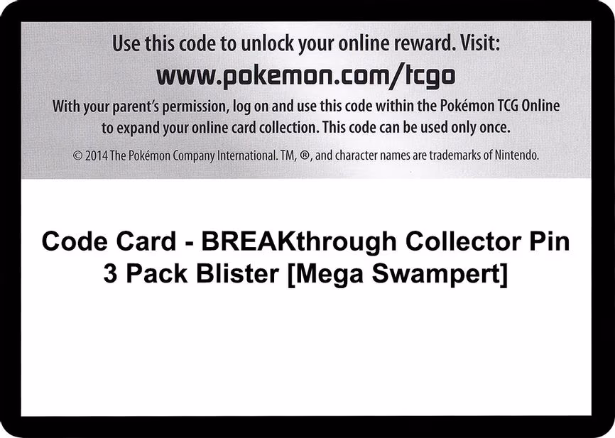 Code Card - BREAKthrough Collector Pin 3 Pack Blister [Mega Swampert]