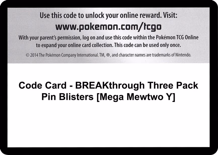 Code Card - BREAKthrough Three Pack Pin Blisters [Mega Mewtwo Y] - Code Card