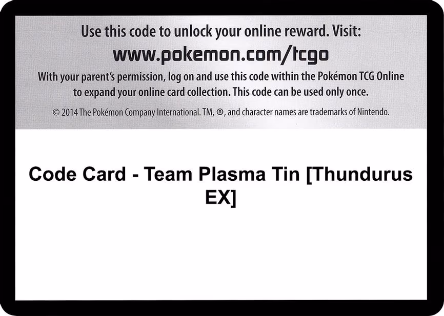 Code Card - Team Plasma Tin [Thundurus EX]