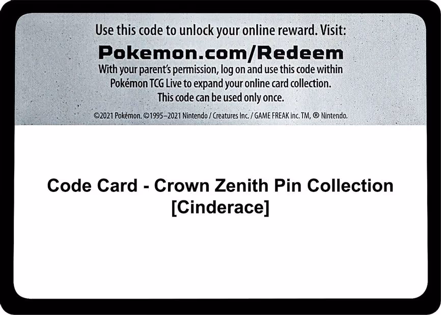 Code Card - Crown Zenith Pin Collection [Cinderace]