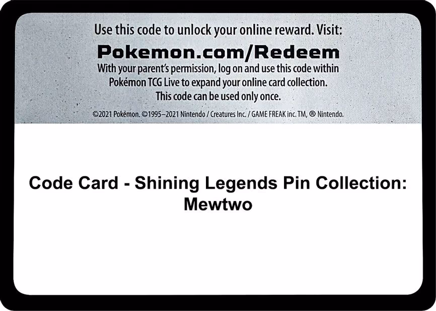 Code Card - Shining Legends Pin Collection: Mewtwo