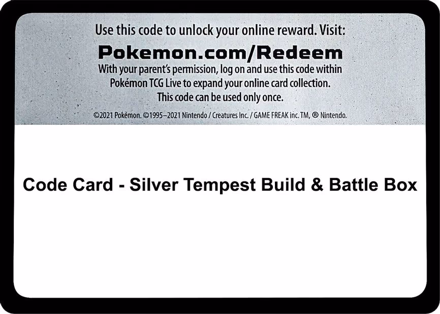 Code Card - Silver Tempest Build & Battle Box - Code Card