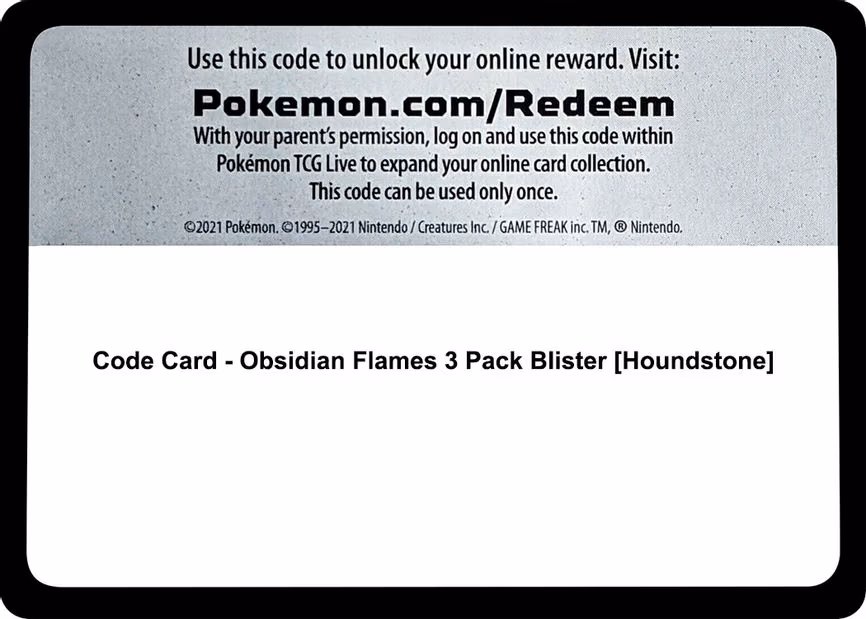 Code Card - Obsidian Flames 3 Pack Blister [Houndstone] - Code Card