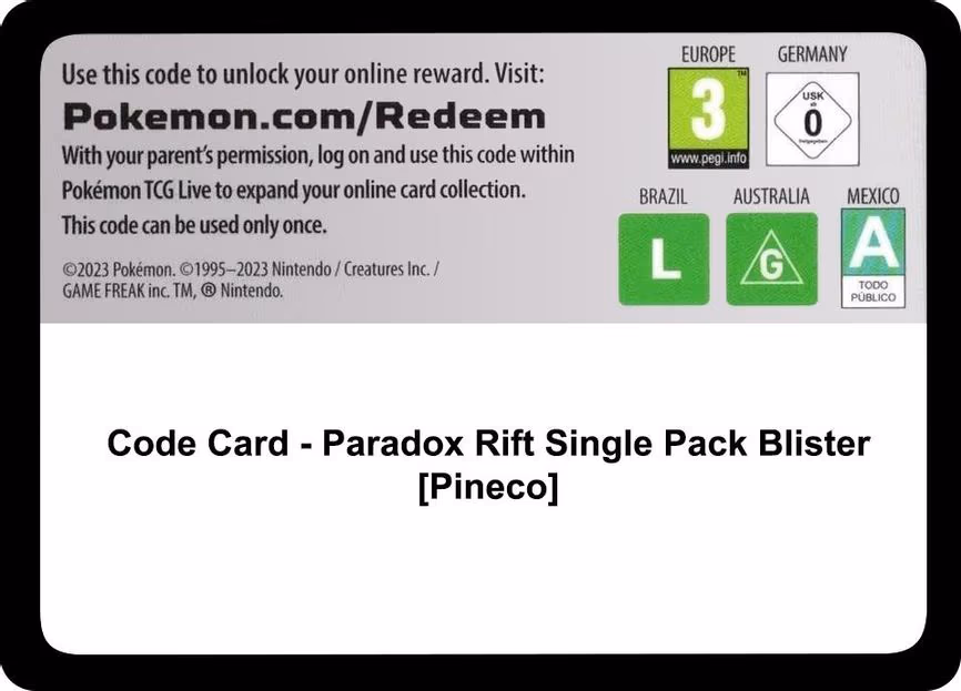 Code Card - Paradox Rift Single Pack Blister [Pineco] - Code Card