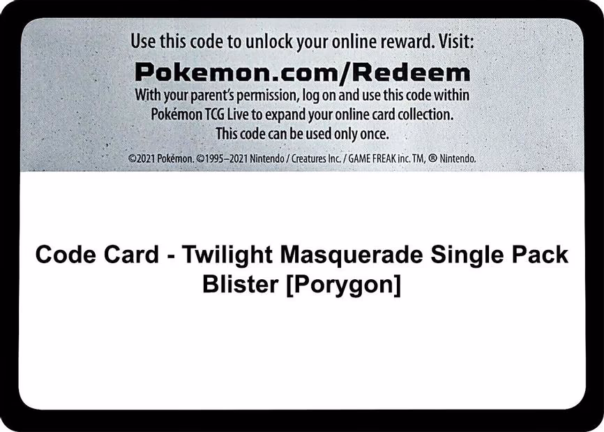 Code Card - Twilight Masquerade Single Pack Blister [Porygon] - Code Card