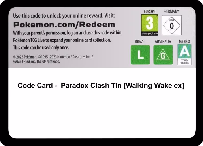 Code Card - Paradox Clash Tin [Walking Wake ex] - Code Card