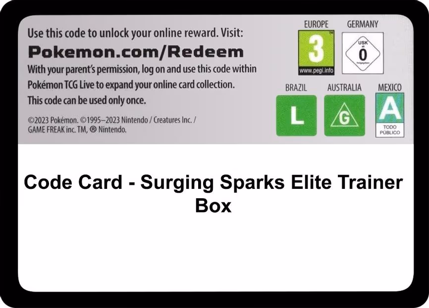 Code Card - Surging Sparks Elite Trainer Box - Code Card