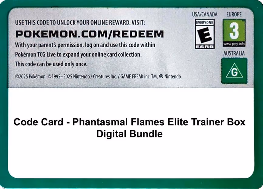 Code Card - Phantasmal Flames Elite Trainer Box Digital Bundle