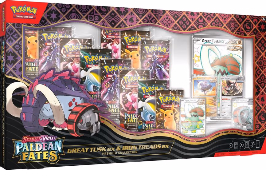 Paldean Fates Great Tusk ex & Iron Treads ex Premium Collection
