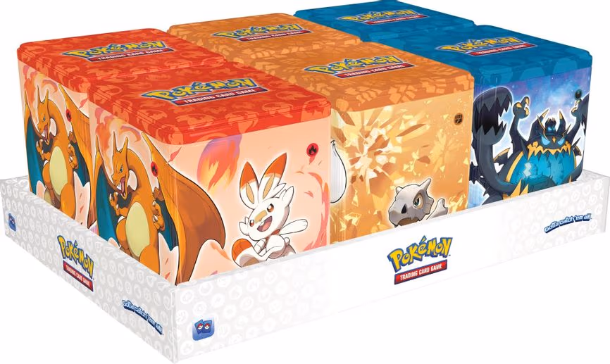 Pokemon Stacking Tins: Fighting-Fire-Darkness Display