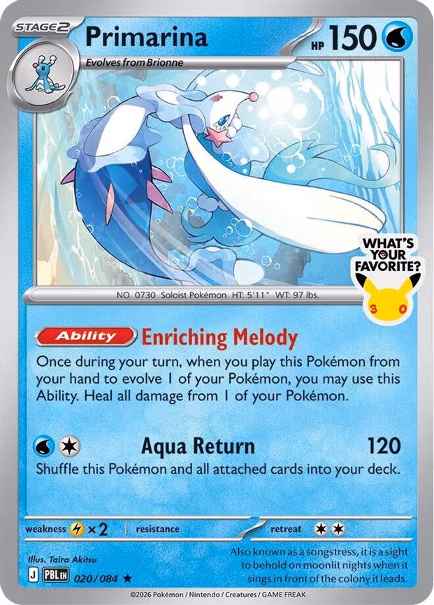 Primarina - 020/084 (What's Your Favorite Stamp) - Rare (020/084)