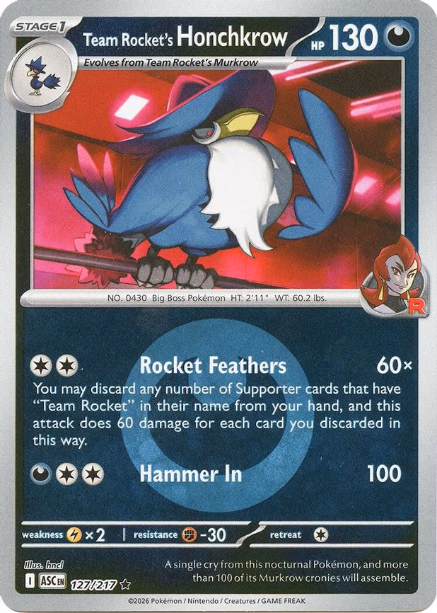 Team Rocket's Honchkrow (Energy Symbol Pattern) - Rare (127/217)