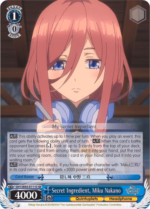 Secret Ingredient, Miku Nakano - Super Rare (5HY/W83-E111S SR)